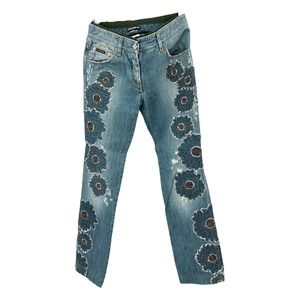 DOLCE & GABBANA DISTRESSED JEANS WITH FLOWER PATCHES